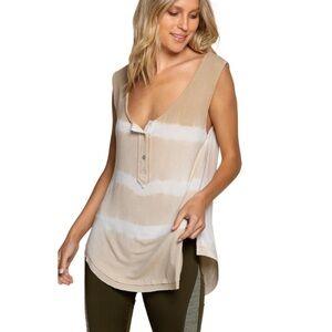 POL Gone With The Stripe Ombre Tan Cream Coastal Sleeveless Top Size Medium